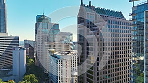 Urban landscape of downtown district of Charlotte city in North Carolina, USA. Skyline with high skyscraper buildings in