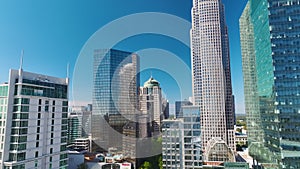 Urban landscape of downtown district of Charlotte city in North Carolina, USA. Skyline with high skyscraper buildings in