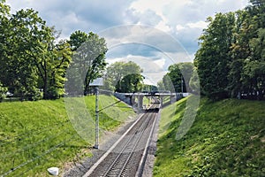 Urban landscape with empty railway in Kaliningrad