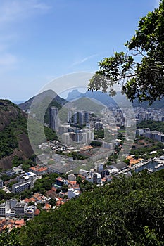 Urban landscape.Mountains and forest embrace the Marvelous City, Rio de Janeiro, seen from the top of Sugarloaf Mountain..Streets