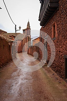 Urban landscape in one of of red cities of Spain Madriguera photo