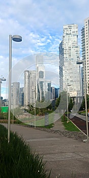 urban landscape with park and buildings modern architecture in the background photo