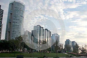 Urban landscape with park and buildings modern architecture in the background photo