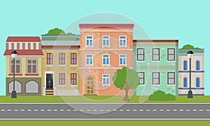 Urban landscape. Retro. Panorama of the streets. Vector illustration