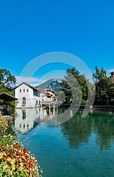 Urban landscape river,buildings and architecture of Annecy old town.