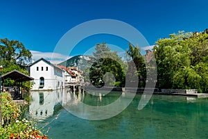 Urban landscape river,buildings and architecture of Annecy old town.