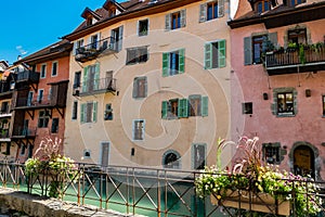 Urban landscape river,buildings and architecture of Annecy old town.