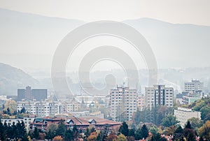 Urban landscape from the Slovakian mountains - autumn cityscape