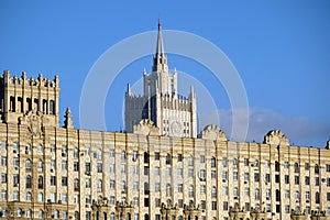 Urban landscape stalinist residential building and building of Ministry of Foreign Affairs of Russian Federation