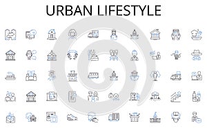 Urban lifestyle line icons collection. Imports, Exports, Tariffs, Trade agreements, International trade, Trade deficits