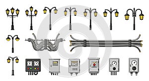 Urban Lighting and Electrical Infrastructure Vector Elements Set
