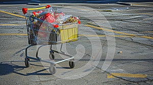 Urban Living: Grocery Cart in Residential Area.