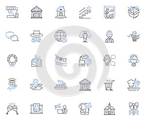 Urban living line icons collection. Cityscape, Skyline, Congestion, Diversity, Development, Hustle, Bustling vector and