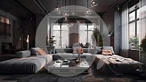 Urban Loft Style Living Room Contemporary Interior Background