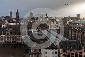 The urban medieval looking skyline of Ghent, Belgium