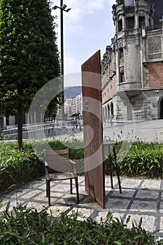 Urban metallic Sculpture from Downtown of Bilbao City of Basque Country in Spain.