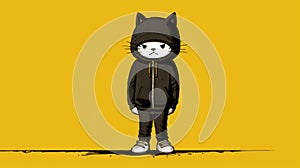 Urban Minimalism: Bold Cartoon Cat In Hoodie Stands Out