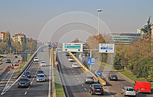 Urban motorway in Milan, Italy