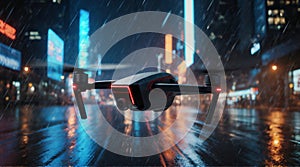 Urban Night Flight in the Rain