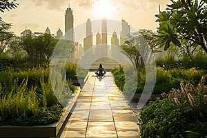 Urban Oasis: Morning Yoga with City Skyline