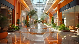 Urban oasis: Vibrant shopping center interior teeming with shoppers, a hub of retail therapy and excitement