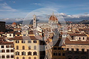 Urban panorama of Florence with Brunelleschi`s dome in the background