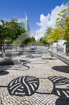 Urban park area of Parque das Nacoes, Lisbon, Portugal photo