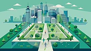 Urban Park and Cityscape Illustration with Green Spaces photo