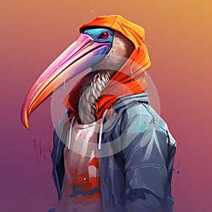 Urban Pelican: Edgy Nft Portrait In Azuki Style With Street Wear