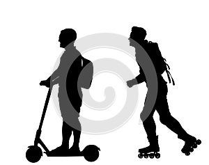 Urban people transportation electric vehicle gadget vector illustration isolated. Man ride electric scooter.