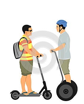 Urban people transportation electric vehicle gadget vector illustration isolated. Man ride electric scooter.