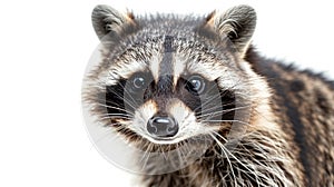 a racoon on white background is looking up photo