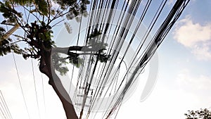 Urban Power Lines Against the Sky: Electrical Wires in Asian City