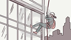 Urban Rappelling Down a Modern Building, vector design Generative AI
