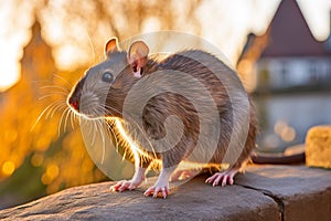 Urban rat infestation. dusk city alley scene exposing worsening public health risk