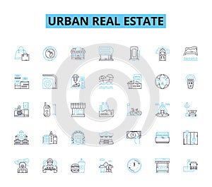 Urban real estate linear icons set. Gentrification, Revitalization, Redevelopment, Expansion, Rejuvenation, Gritty