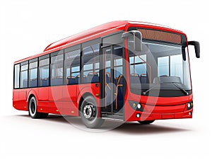 Urban red bus isolated on white background