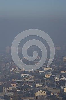 Urban residential area in fog and smog
