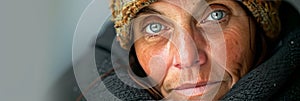 Urban resilience cinematic portrayal of an elderly homeless woman in gritty streets