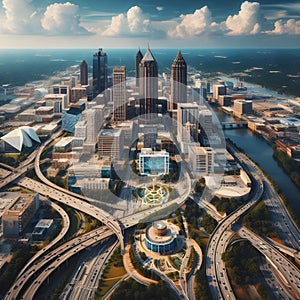 Atlanta, Georgia, A Cityscape Harmonizing Tradition, Innovation, and Southern Hospitality. Generative ai for illustrations