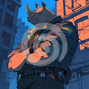 The Urban Rhino: A Stylized Hero in the Cityscape