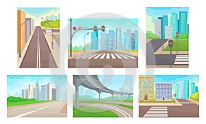 Urban Roads and Motorways Vector Illustrations Set