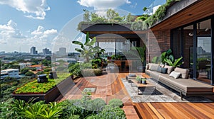 urban rooftop oasis, rooftop garden with lush greenery offers a peaceful sanctuary amidst the urban bustle