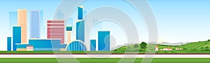 Urban and rural areas flat color vector illustration photo