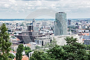 Urban scene in Bratislava, capital of Slovakia with slovak radio