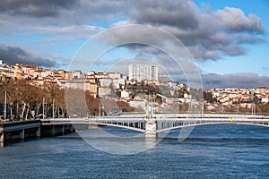 Urban scene with buildings around the River Saone, Lyon, France