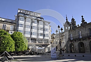 Urban scene with Residential Buildings from Plaza Mayor Square of Lugo City. Spain.