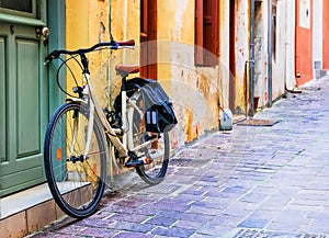 Urban scenery - bike in old town of Rethymno, Crete, Greece