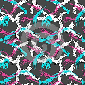 Urban seamless camouflage wallpaper. Cyberpunk fashion design fabric. Camo fashionable, shocking clothes print.  Vector