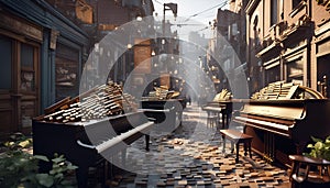 Urban Serenade: Two Pianos Under the Stars. Generative AI